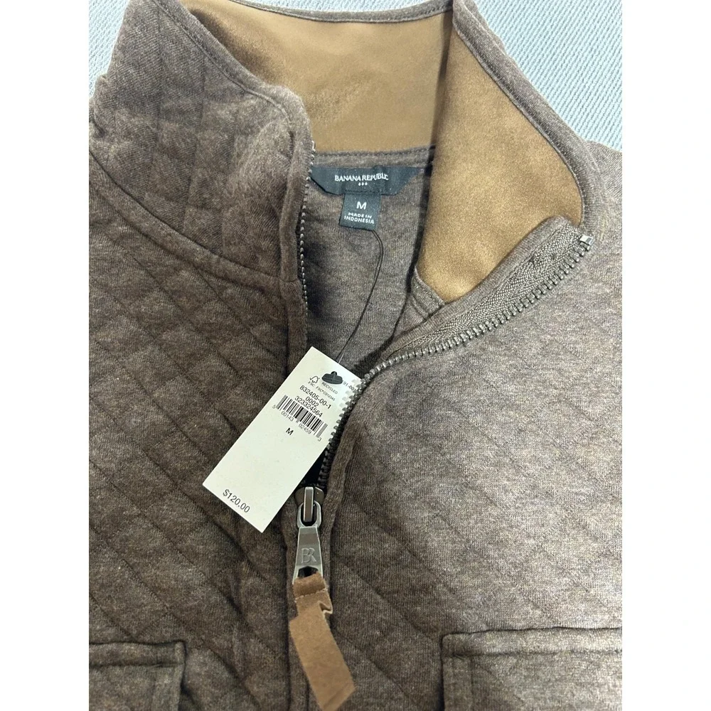 Banana Republic Jacket Mens M Brown Quilted Full Zip Mock‎ Neck Mock Neck Pocket